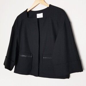 NEW Nordstrom Collection Leather Trim Ponte Knit Blazer Jacket S Black Crop $298